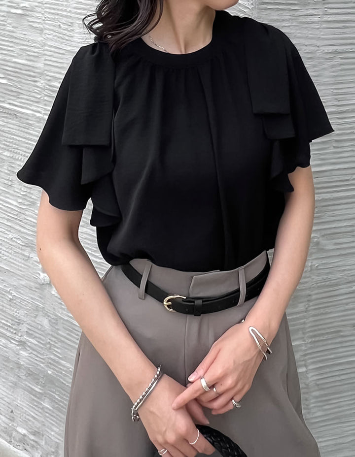 【TIME SALE 20%OFF ¥4,499⇒¥3,599】[UVカット][接触冷感][オケージョン セレモニー]ポーララッフルスリーブリボンブラウス トップス 人気レディースファッション通販 リエディ