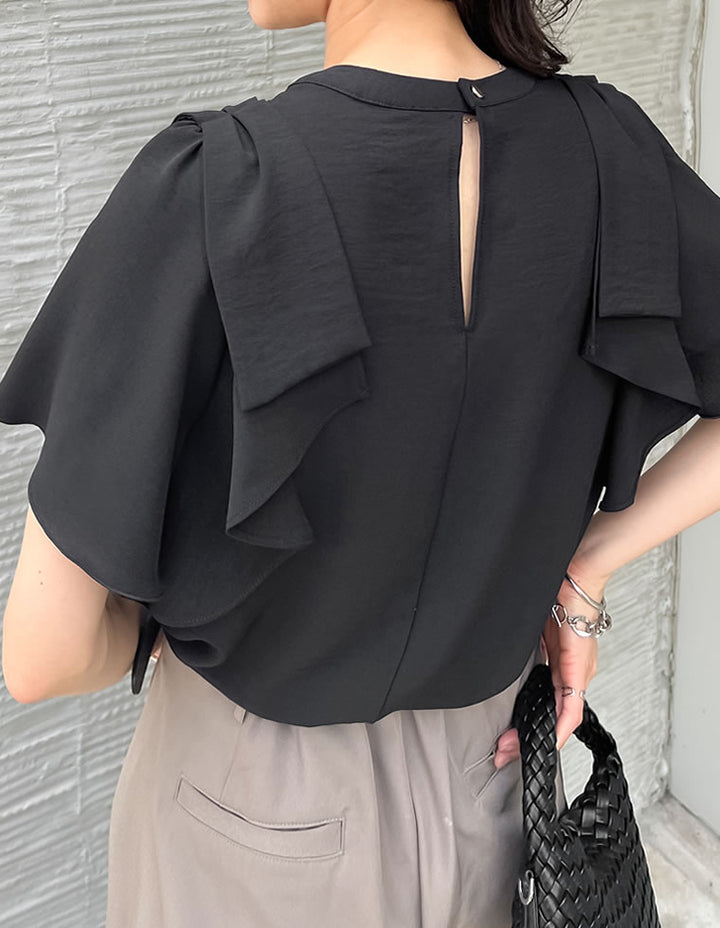 【TIME SALE 20%OFF ¥4,499⇒¥3,599】[UVカット][接触冷感][オケージョン セレモニー]ポーララッフルスリーブリボンブラウス トップス 人気レディースファッション通販 リエディ