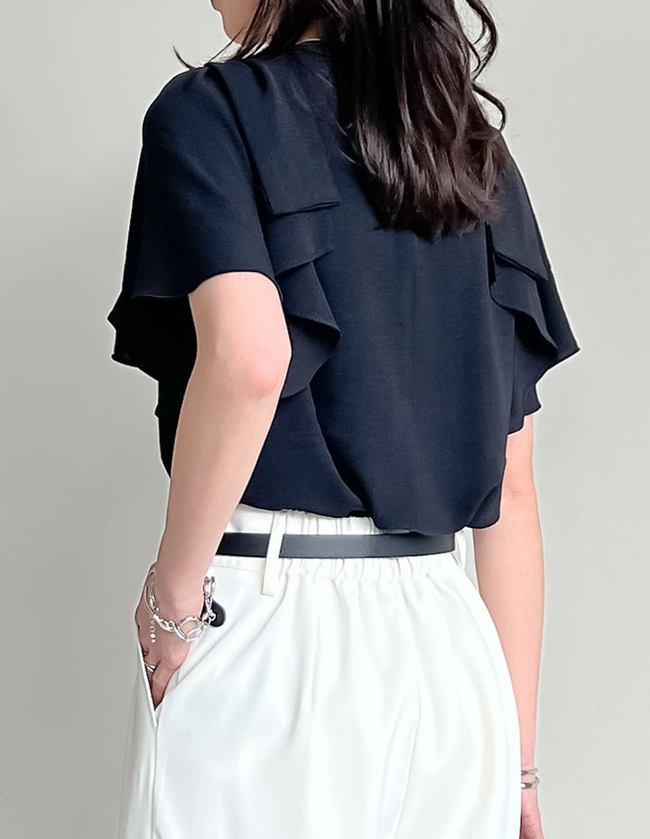 【TIME SALE 20%OFF ¥4,499⇒¥3,599】[UVカット][接触冷感][オケージョン セレモニー]ポーララッフルスリーブリボンブラウス トップス 人気レディースファッション通販 リエディ