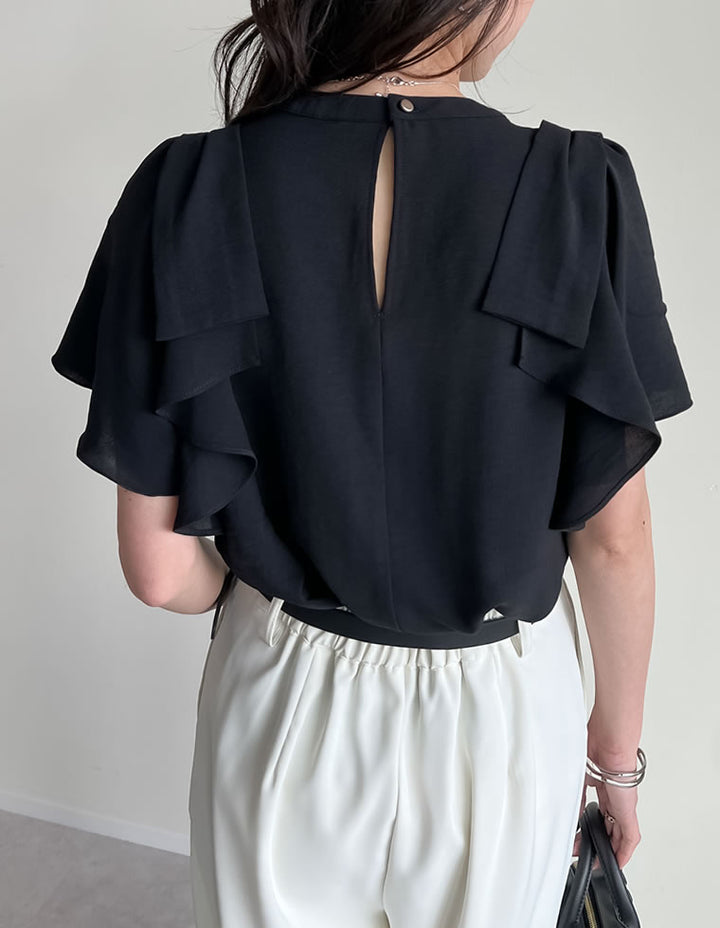 【TIME SALE 20%OFF ¥4,499⇒¥3,599】[UVカット][接触冷感][オケージョン セレモニー]ポーララッフルスリーブリボンブラウス トップス 人気レディースファッション通販 リエディ