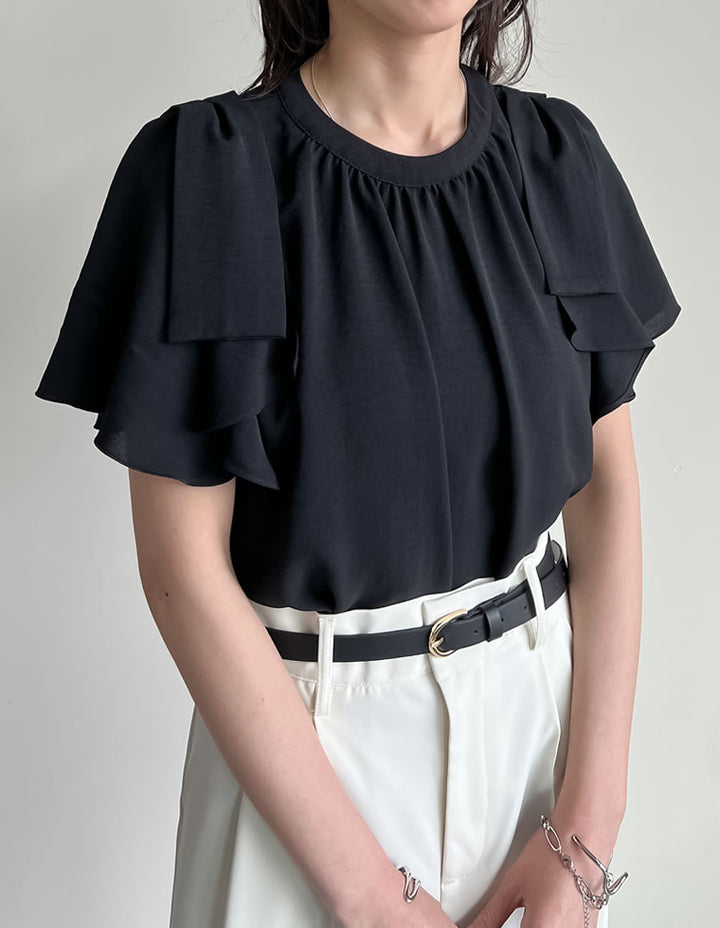【TIME SALE 20%OFF ¥4,499⇒¥3,599】[UVカット][接触冷感][オケージョン セレモニー]ポーララッフルスリーブリボンブラウス トップス 人気レディースファッション通販 リエディ