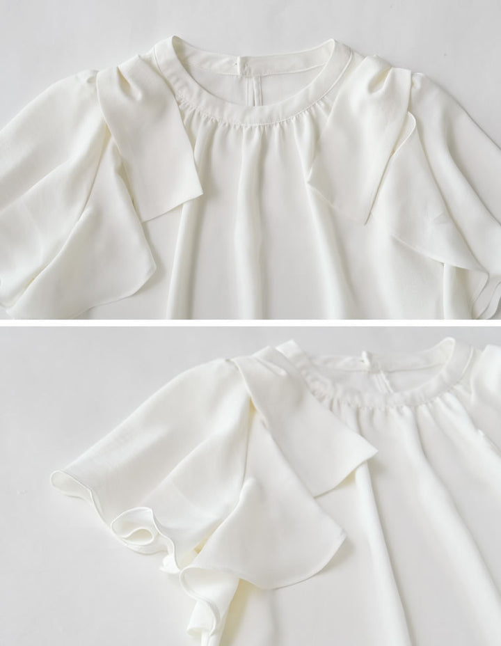 【TIME SALE 20%OFF ¥4,499⇒¥3,599】[UVカット][接触冷感][オケージョン セレモニー]ポーララッフルスリーブリボンブラウス トップス 人気レディースファッション通販 リエディ