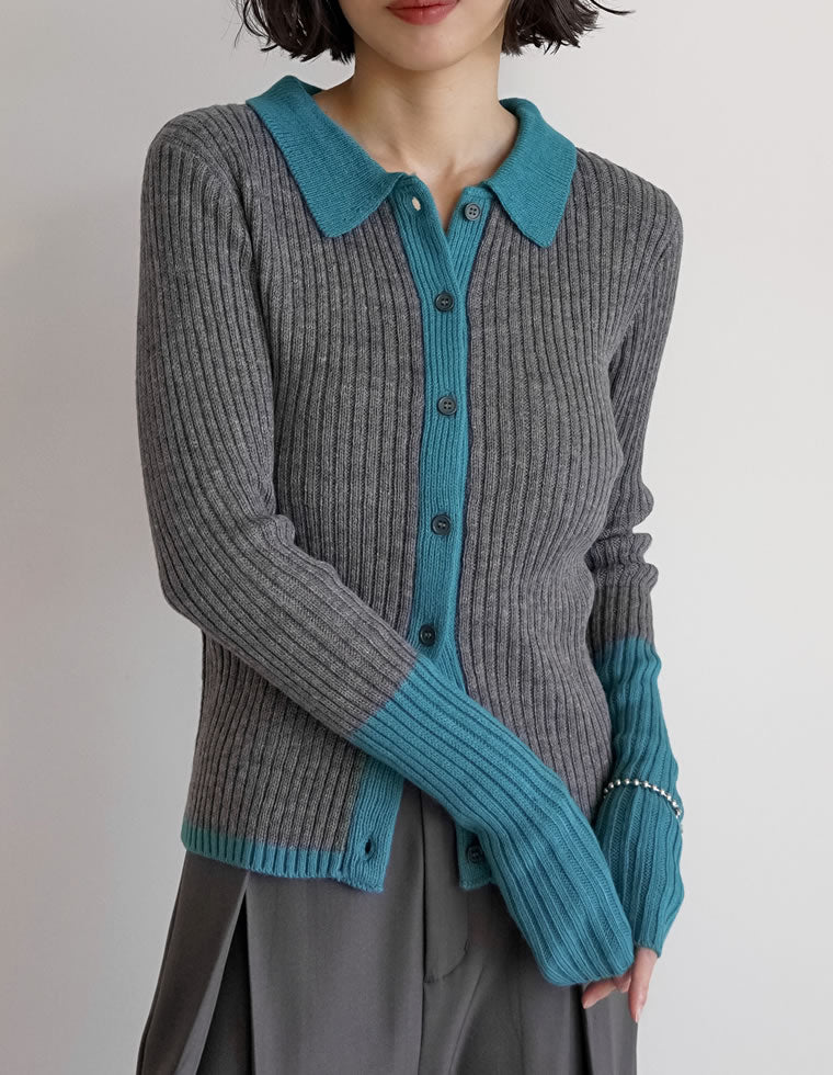 バルキーニット配色ポロカーディガン - トップス通販 | 人気レディース