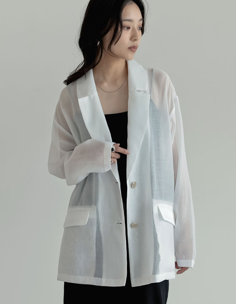 アンプーファム新品未使用 オーガンジーゴールドWボタンテーラードジャケット Re:EDIT｜金ボタンシアーオーガンジーテーラードジャケット