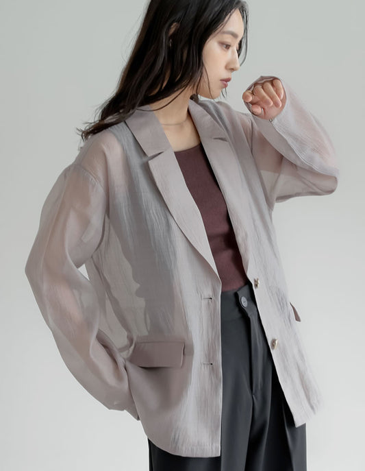 金ボタンシアーオーガンジーテーラードジャケット ジャケット/アウター 人気レディースファッション通販 リエディ