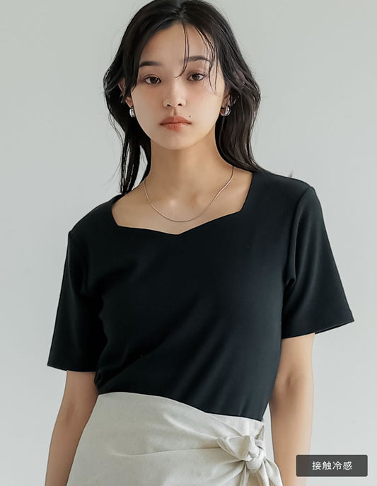 【TIME SALE 20%OFF ¥2,998⇒¥2,398】[接触冷感]ペンタゴンネック半袖Tシャツ トップス 人気レディースファッション通販 リエディ