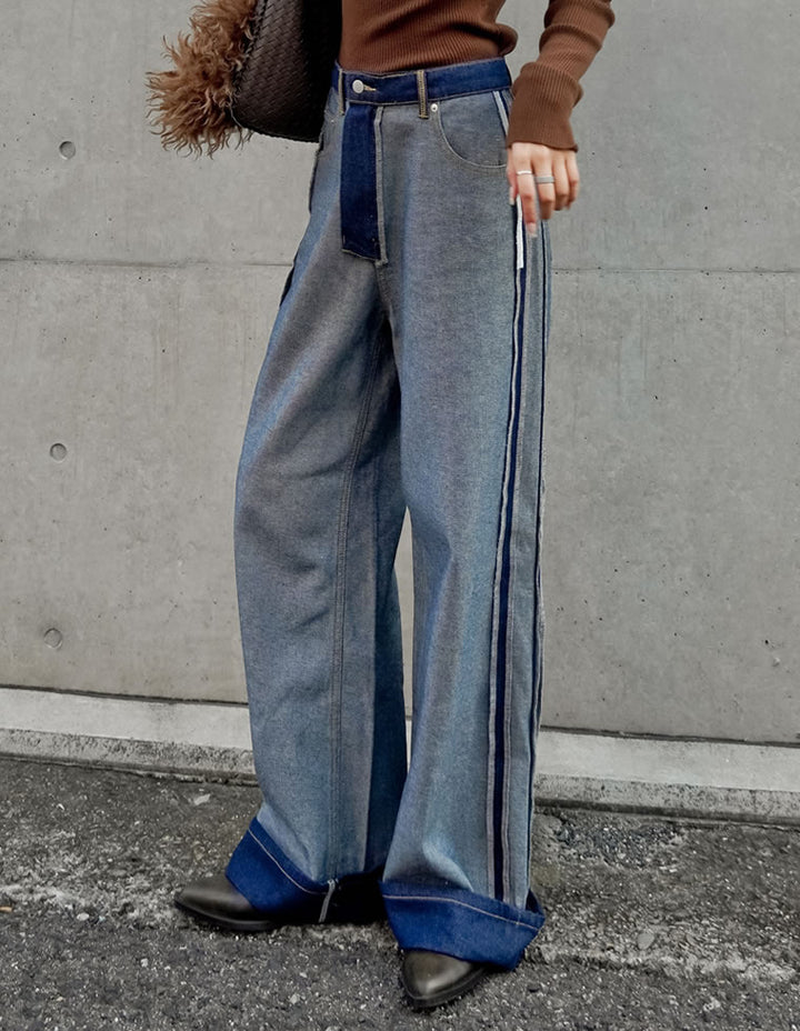 【クーポンで20%OFF￥5,998⇒￥4,798】〖クーポンコード：SH_20_2511〗[2025AW COLLECTION][リニューアル][新色追加][低身長/高身長サイズ有]ワイドストレートリバースデニムパンツ