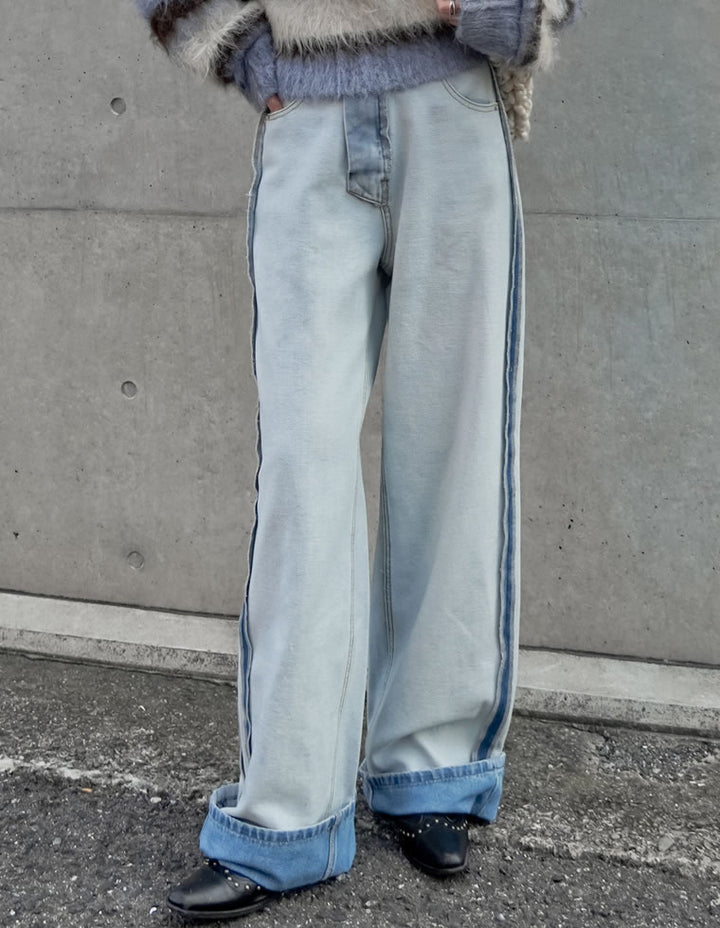 【クーポンで20%OFF￥5,998⇒￥4,798】〖クーポンコード：SH_20_2511〗[2025AW COLLECTION][リニューアル][新色追加][低身長/高身長サイズ有]ワイドストレートリバースデニムパンツ