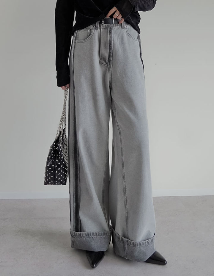 【クーポンで20%OFF￥5,998⇒￥4,798】〖クーポンコード：SH_20_2511〗[2025AW COLLECTION][リニューアル][新色追加][低身長/高身長サイズ有]ワイドストレートリバースデニムパンツ