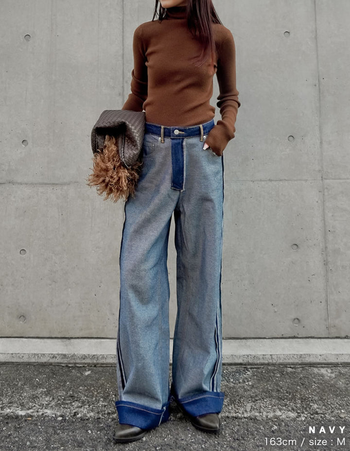 【クーポンで20%OFF￥5,998⇒￥4,798】〖クーポンコード：SH_20_2511〗[2025AW COLLECTION][リニューアル][新色追加][低身長/高身長サイズ有]ワイドストレートリバースデニムパンツ