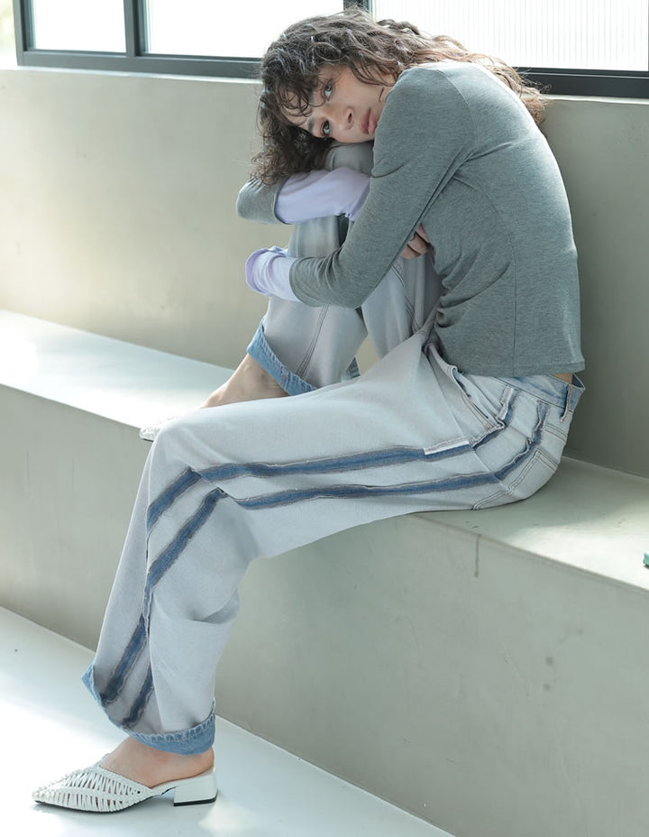 [低身長/高身長サイズ有]ライトオンスワイドストレートリバースデニムパンツ パンツ 人気レディースファッション通販 リエディ