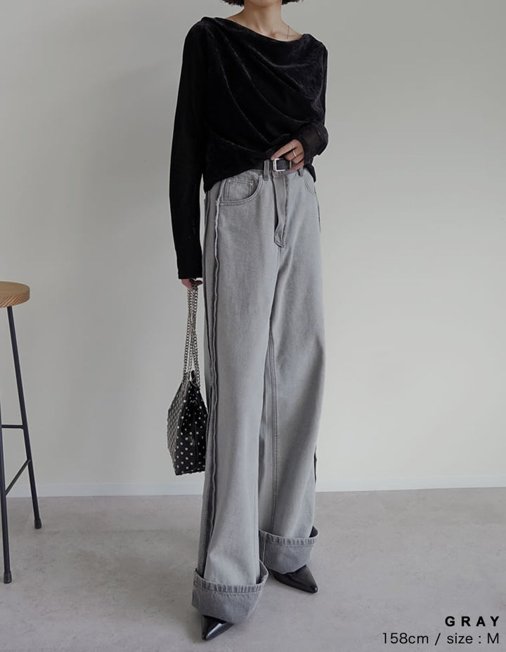 【クーポンで20%OFF￥5,998⇒￥4,798】〖クーポンコード：SH_20_2511〗[2025AW COLLECTION][リニューアル][新色追加][低身長/高身長サイズ有]ワイドストレートリバースデニムパンツ