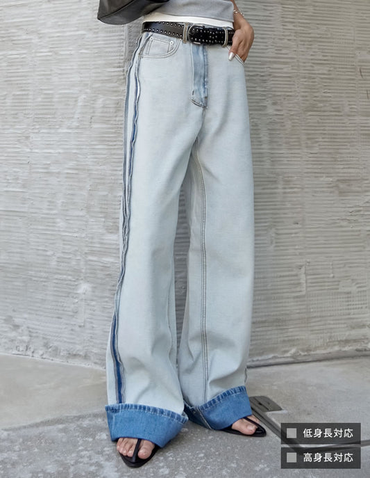 【TIME SALE 15%OFF】[リニューアル][低身長/高身長サイズ有]ワイドストレートリバースデニムパンツ パンツ 人気レディースファッション通販 リエディ