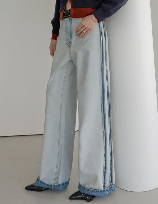 【クーポンで20%OFF ¥5,998⇒¥4,798 】[2025AW COLLECTION][リニューアル][新色追加][低身長/高身長サイズ有]ワイドストレートリバースデニムパンツ