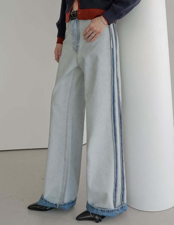 【クーポンで20%OFF ¥5,998⇒¥4,798 】[2025AW COLLECTION][リニューアル][新色追加][低身長/高身長サイズ有]ワイドストレートリバースデニムパンツ