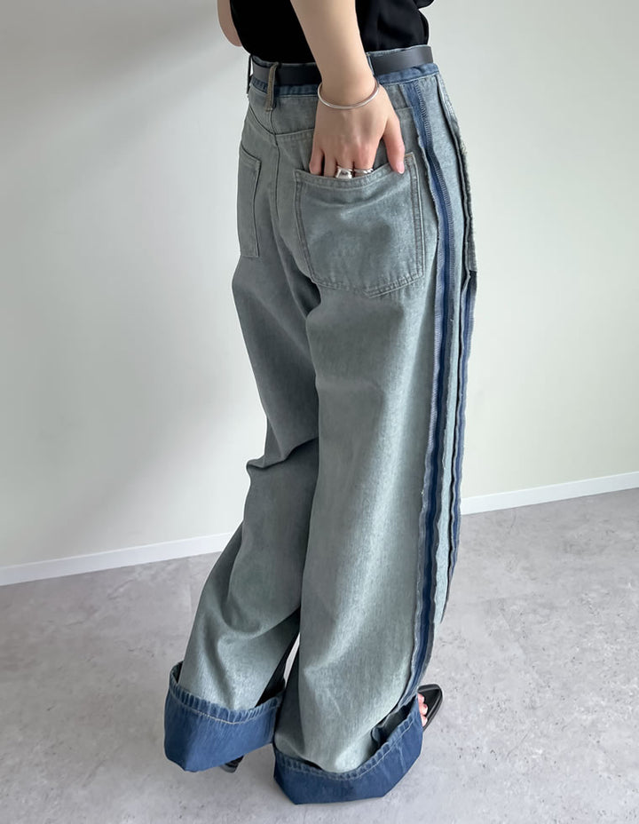 [低身長/高身長サイズ有]ライトオンスワイドストレートリバースデニムパンツ パンツ 人気レディースファッション通販 リエディ