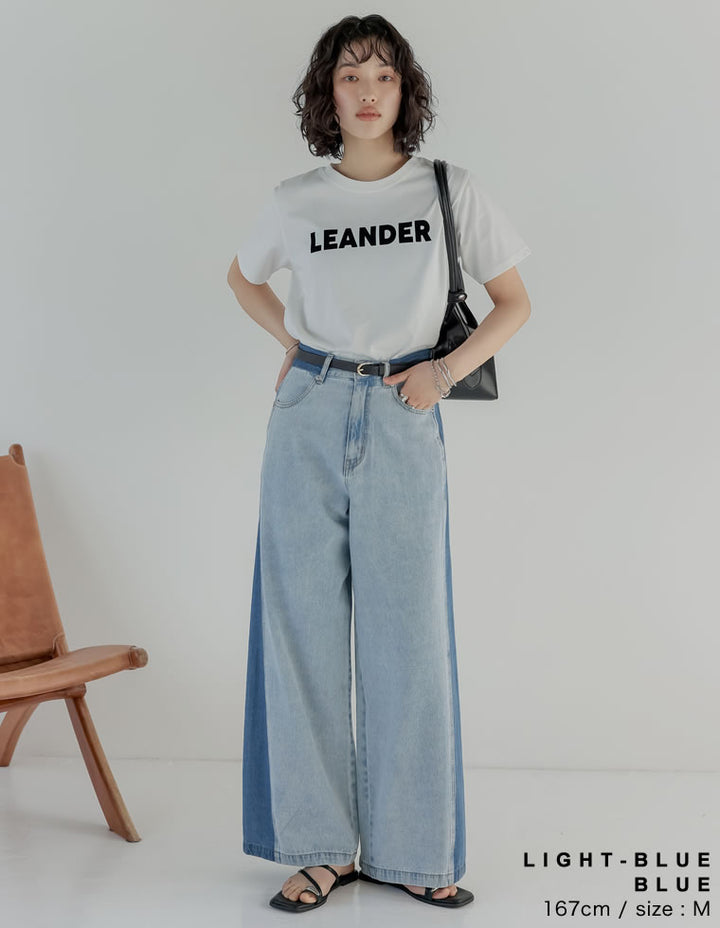 [低身長/高身長サイズ有]コットンデニムパネルワイドパンツ パンツ 人気レディースファッション通販 リエディ