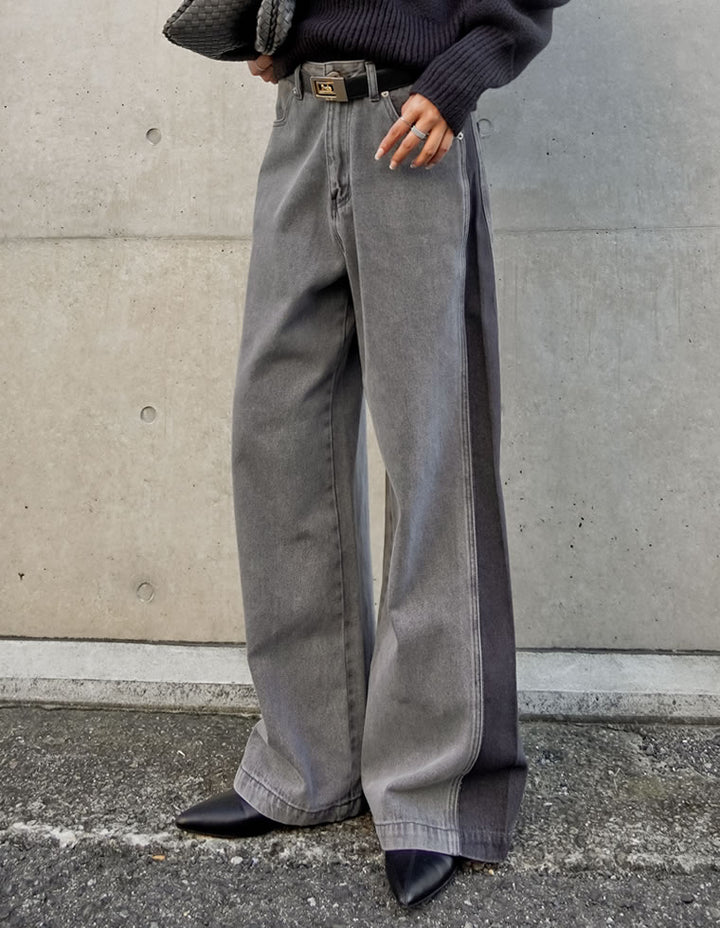 [低身長/高身長サイズ有]コットンデニムパネルワイドパンツ パンツ 人気レディースファッション通販 リエディ