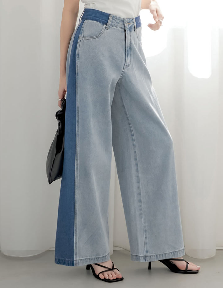 [低身長/高身長サイズ有]コットンデニムパネルワイドパンツ パンツ 人気レディースファッション通販 リエディ
