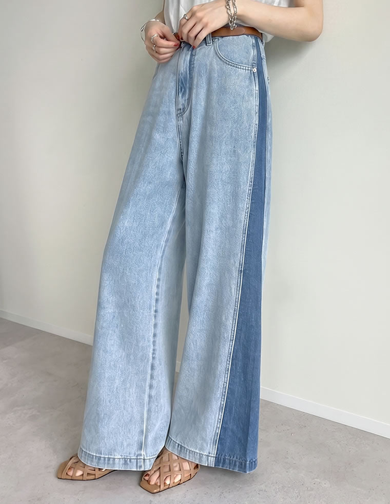 コットンデニムパネルワイドパンツ - パンツ通販 | 人気レディース