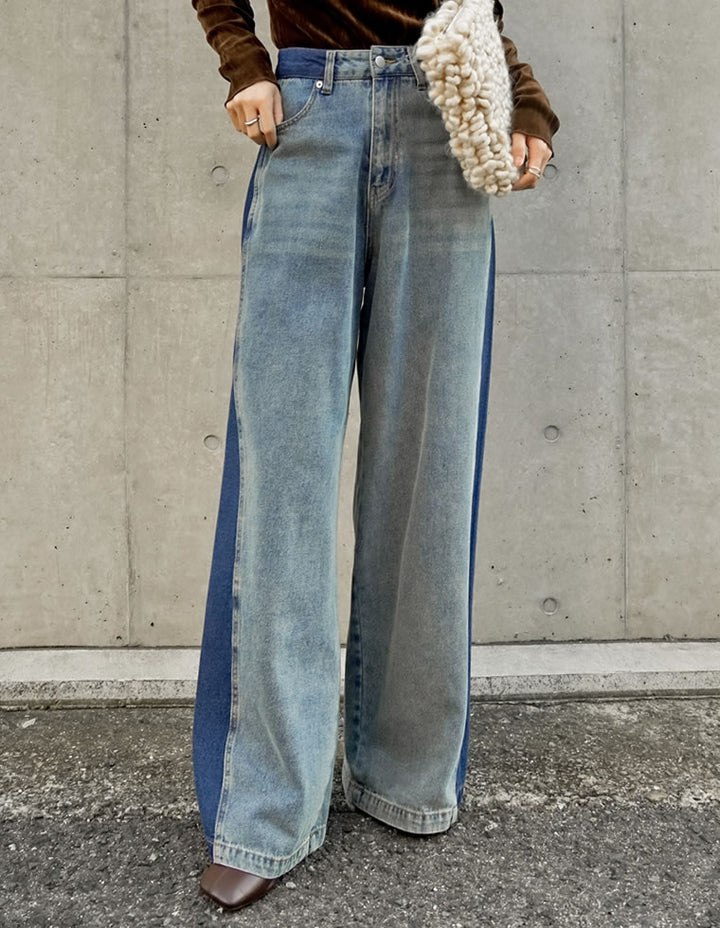 [低身長/高身長サイズ有]コットンデニムパネルワイドパンツ パンツ 人気レディースファッション通販 リエディ