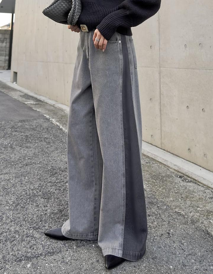 [低身長/高身長サイズ有]コットンデニムパネルワイドパンツ パンツ 人気レディースファッション通販 リエディ