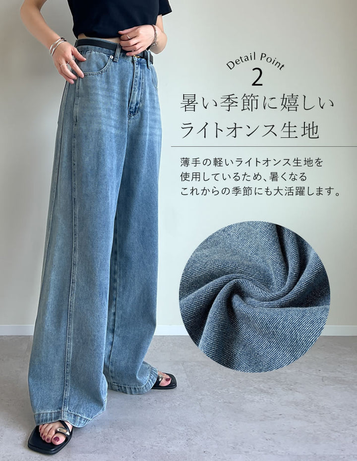 【TIME SALE 15%OFF ¥5,498⇒¥4,673】[2025 SUMMER COLLECTION][低身長/高身長サイズ有]コットンデニムパネルワイドパンツ パンツ 人気レディースファッション通販 リエディ