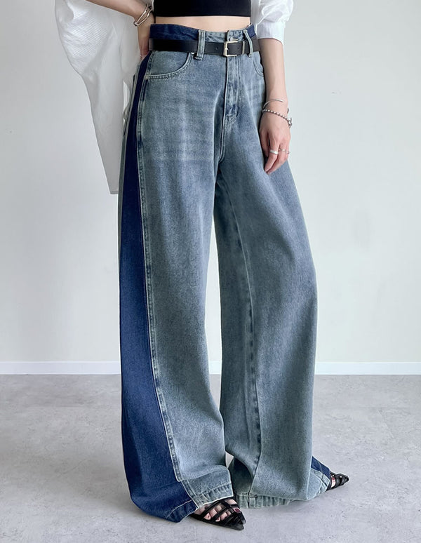 [2025 SUMMER COLLECTION][低身長/高身長サイズ有]コットンデニムパネルワイドパンツ
