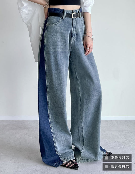 【TIME SALE 25%OFF】[低身長/高身長サイズ有]コットンデニムパネルワイドパンツ パンツ 人気レディースファッション通販 リエディ