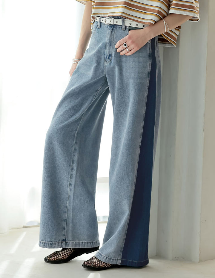 【TIME SALE 15%OFF ¥5,498⇒¥4,673】[2025 SUMMER COLLECTION][低身長/高身長サイズ有]コットンデニムパネルワイドパンツ パンツ 人気レディースファッション通販 リエディ