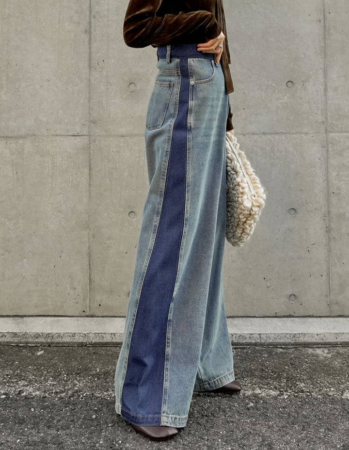 [低身長/高身長サイズ有]コットンデニムパネルワイドパンツ パンツ 人気レディースファッション通販 リエディ