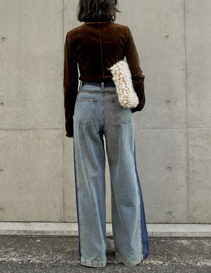 [低身長/高身長サイズ有]コットンデニムパネルワイドパンツ パンツ 人気レディースファッション通販 リエディ