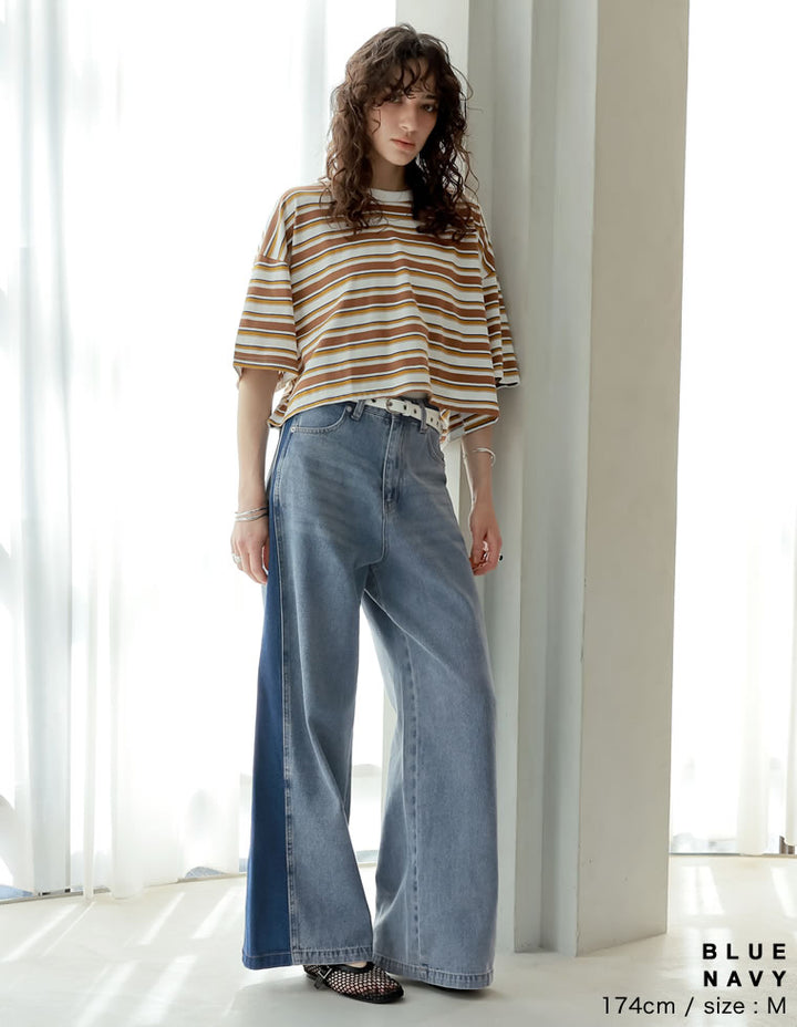 【TIME SALE 15%OFF ¥5,498⇒¥4,673】[2025 SUMMER COLLECTION][低身長/高身長サイズ有]コットンデニムパネルワイドパンツ パンツ 人気レディースファッション通販 リエディ