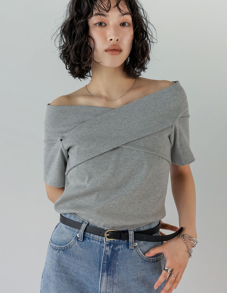 rirandture オフショル　トップス　M rienda | オフショルカラーワイドRIB Knit TOP (ニット ) |SHEL