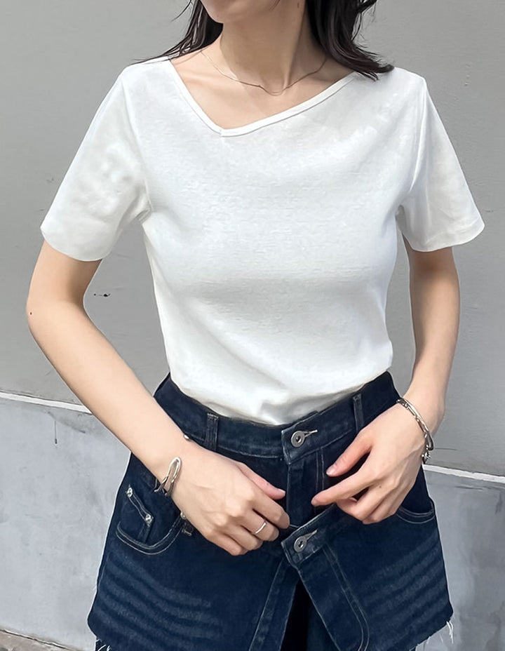 【TIME SALE 20%OFF ¥2,998⇒¥2,398】スムースカットソーアシンメトリーネックトップス[mb] トップス 人気レディースファッション通販 リエディ