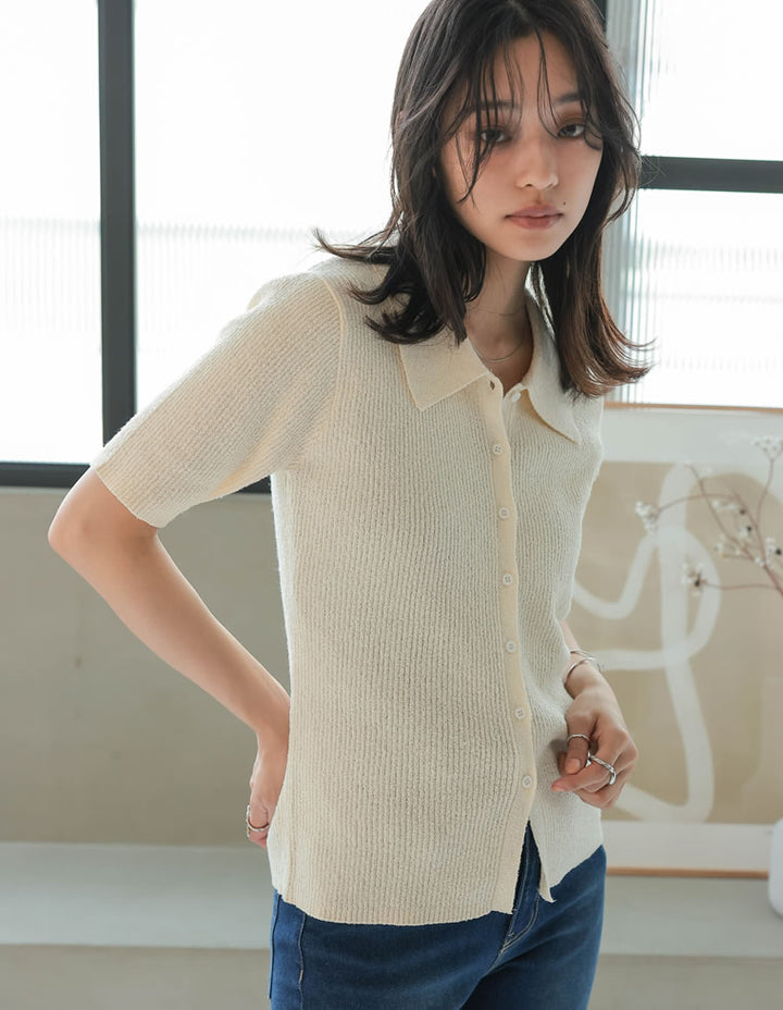 【TIME SALE 20%OFF ¥5,498⇒¥4,398】ブークレサマーニットポロカラーカーディガン[mb] トップス 人気レディースファッション通販 リエディ