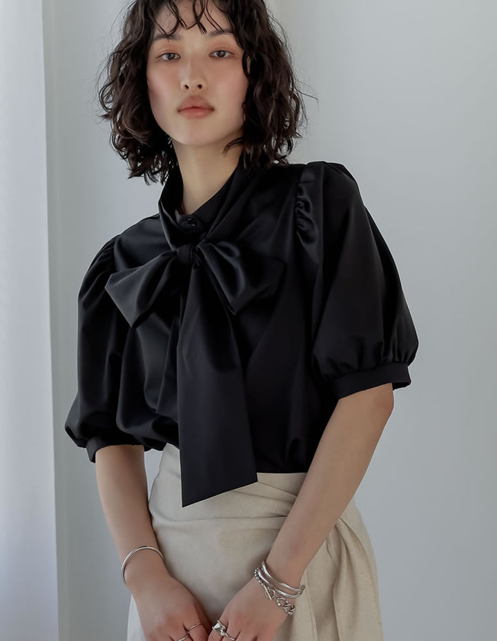【TIME SALE 20%OFF ¥5,298⇒¥4,238】ブロード半袖ボウタイブラウス[mb] トップス 人気レディースファッション通販 リエディ