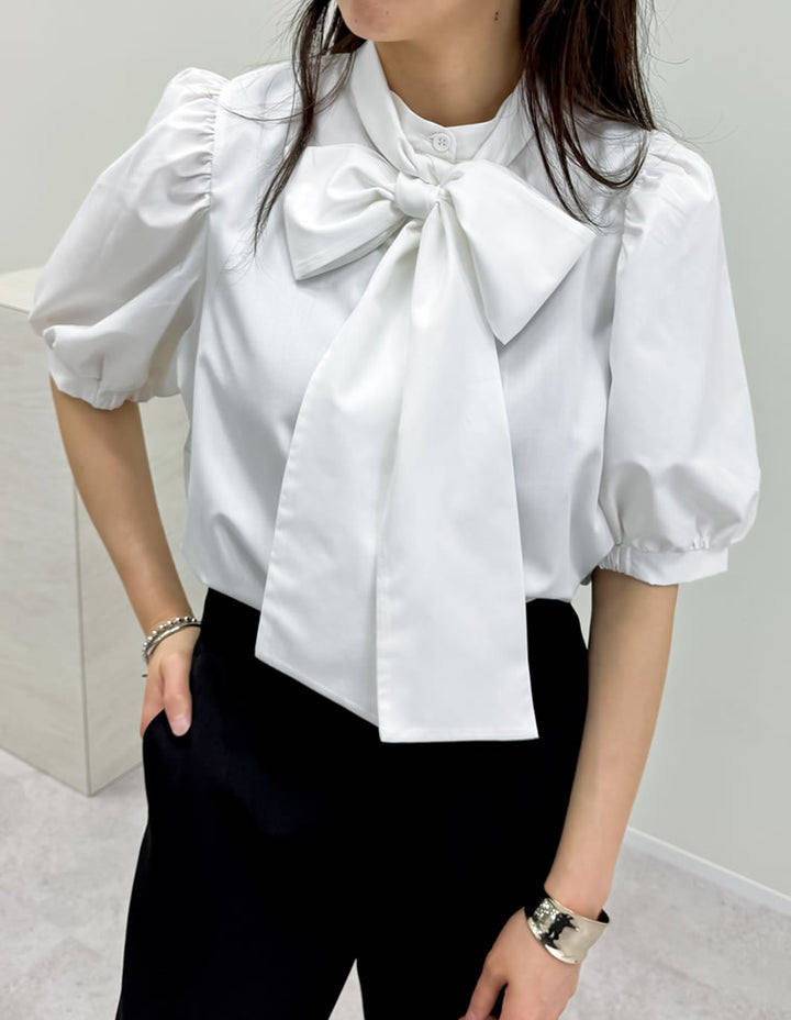 【TIME SALE 20%OFF ¥5,298⇒¥4,238】ブロード半袖ボウタイブラウス[mb] トップス 人気レディースファッション通販 リエディ