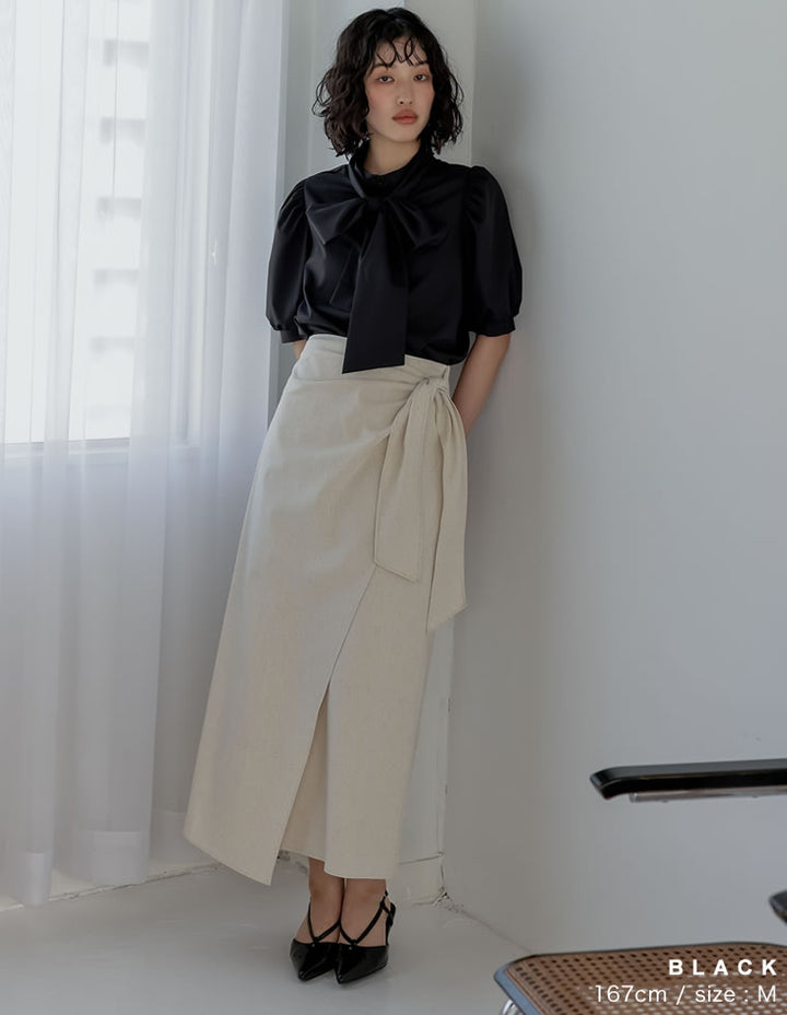 【TIME SALE 20%OFF ¥5,298⇒¥4,238】ブロード半袖ボウタイブラウス[mb] トップス 人気レディースファッション通販 リエディ