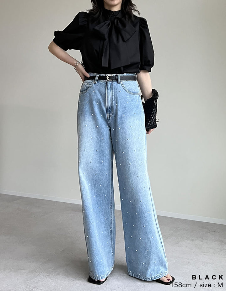 【TIME SALE 20%OFF ¥5,298⇒¥4,238】ブロード半袖ボウタイブラウス[mb] トップス 人気レディースファッション通販 リエディ