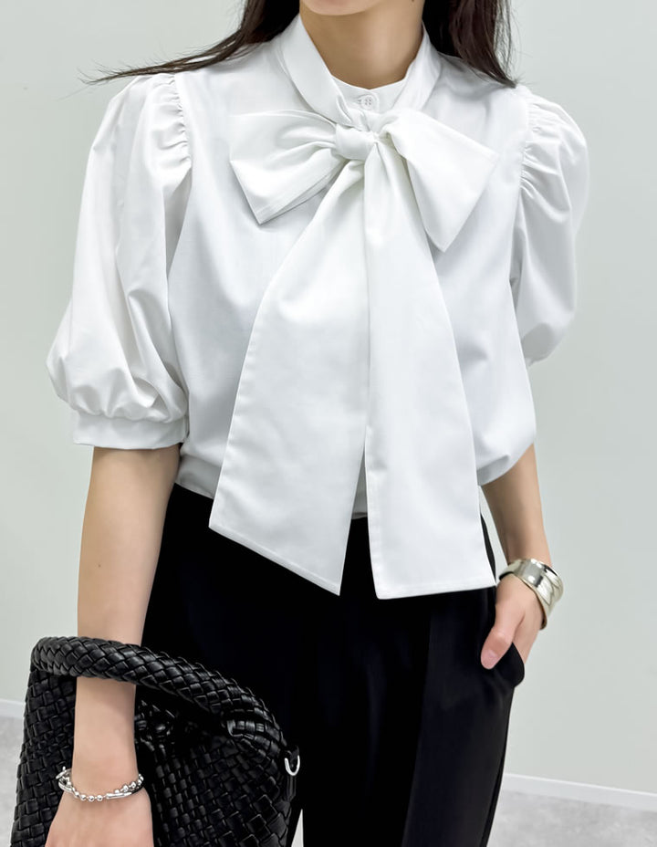 【TIME SALE 20%OFF ¥5,298⇒¥4,238】ブロード半袖ボウタイブラウス[mb] トップス 人気レディースファッション通販 リエディ
