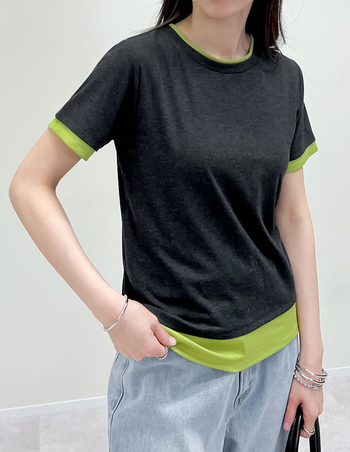 【TIME SALE 20%OFF ¥2,998⇒¥2,398】[2025 SUMMER COLLECTION]レイヤード風シアースムース半袖トップス[mb] トップス 人気レディースファッション通販 リエディ
