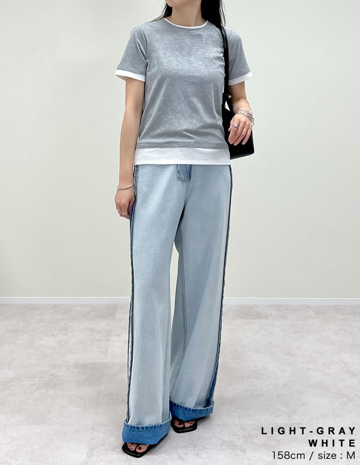 【TIME SALE 20%OFF ¥2,998⇒¥2,398】[2025 SUMMER COLLECTION]レイヤード風シアースムース半袖トップス[mb] トップス 人気レディースファッション通販 リエディ