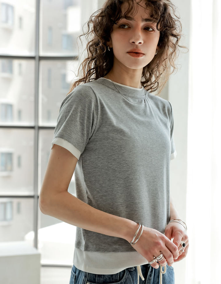 【TIME SALE 20%OFF ¥2,998⇒¥2,398】[2025 SUMMER COLLECTION]レイヤード風シアースムース半袖トップス[mb] トップス 人気レディースファッション通販 リエディ