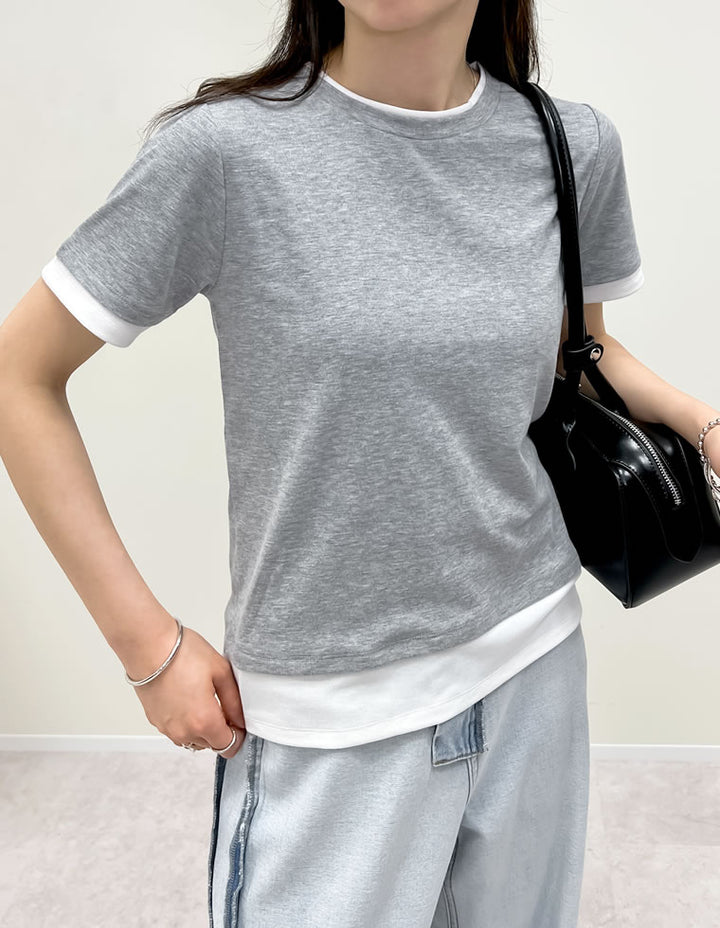 【TIME SALE 20%OFF ¥2,998⇒¥2,398】[2025 SUMMER COLLECTION]レイヤード風シアースムース半袖トップス[mb] トップス 人気レディースファッション通販 リエディ
