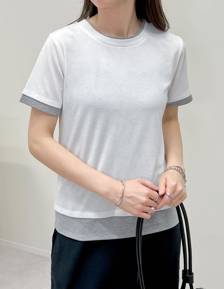 【TIME SALE 20%OFF ¥2,998⇒¥2,398】[2025 SUMMER COLLECTION]レイヤード風シアースムース半袖トップス[mb] トップス 人気レディースファッション通販 リエディ