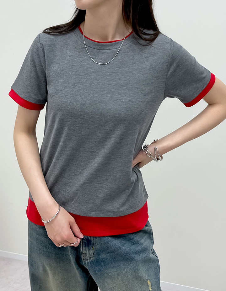 【TIME SALE 20%OFF ¥2,998⇒¥2,398】[2025 SUMMER COLLECTION]レイヤード風シアースムース半袖トップス[mb] トップス 人気レディースファッション通販 リエディ