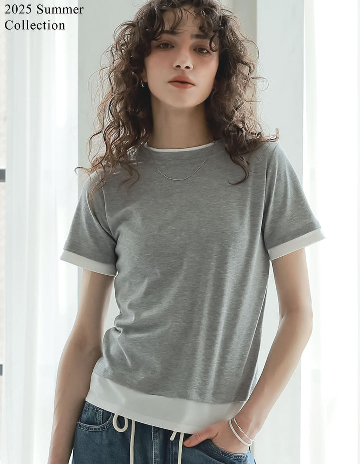 【TIME SALE 20%OFF ¥2,998⇒¥2,398】[2025 SUMMER COLLECTION]レイヤード風シアースムース半袖トップス[mb] トップス 人気レディースファッション通販 リエディ