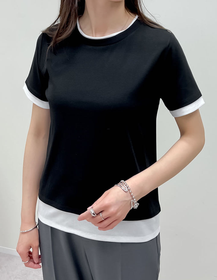 【TIME SALE 20%OFF ¥2,998⇒¥2,398】[2025 SUMMER COLLECTION]レイヤード風シアースムース半袖トップス[mb] トップス 人気レディースファッション通販 リエディ