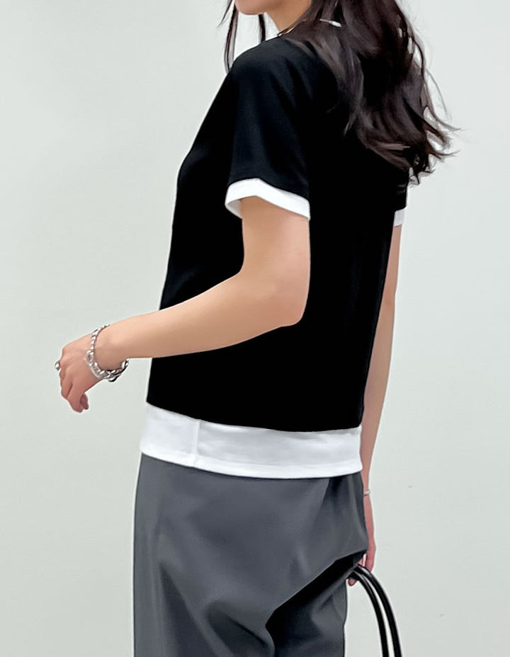 【TIME SALE 20%OFF ¥2,998⇒¥2,398】[2025 SUMMER COLLECTION]レイヤード風シアースムース半袖トップス[mb] トップス 人気レディースファッション通販 リエディ